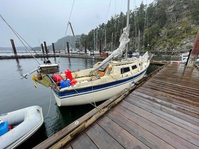 A police check of a vessel with no power or wind near the Canada/U.S. marine border lead to the arrest of a man on outstanding warrants and the seizure of the boat and other stolen property.