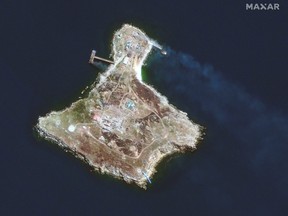 Ein Satellitenbild zeigt einen Überblick über Snake Island inmitten der russischen Invasion in der Ukraine, Ukraine, 30. Juni 2022.