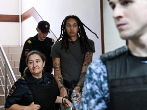 US basketball star Brittney Griner arrives to hearing in Khimki court outside Moscow on June 27, 2022