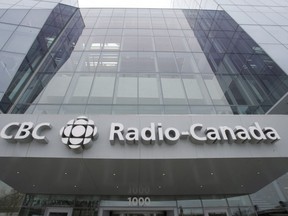 The CBC-Radio-Canada building is seen Jan. 28, 2021 in Montreal.