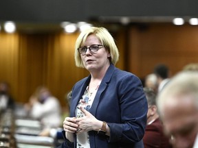 Minister of Employment, Workforce Development and Disability Inclusion Carla Qualtrough rises during Question Period in the House of Commons on Parliament Hill in Ottawa on Wednesday, June 22, 2022.