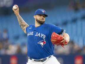 Toronto Blue Jays starting pitcher Alek Manoah throws a pitch against the Baltimore Orioles during the first inning at Rogers Centre, June 13, 2022.