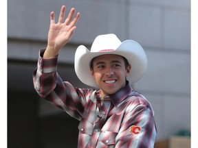 Calgary Flames Johnny Gaudreau rides in the 2018 Calgary Stampede Parade on Friday July 6, 2018. Leah Hennel/Postmedia