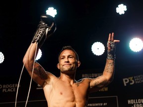 UFC fighter Frankie Edgar participates in open workouts held at the Starlite Room in Edmonton, on Wednesday, July 24, 2019.