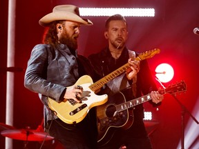 Brothers Osborne perform "Dead Man's Curve" during the 56th Academy of Country Music Awards at the Ryman Auditorium in Nashville, April 18, 2021.