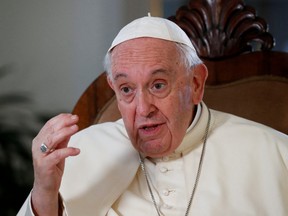 Pope Francis speaks during an exclusive interview with Reuters, at the Vatican, July 2, 2022.