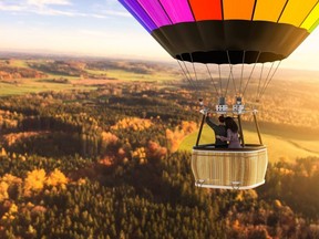 Aerial view from a hot air balloon with loving couple