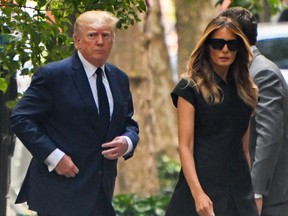 Former U.S. president Donald Trump arrives for the funeral of Ivana Trump at St. Vincent Ferrer Roman Catholic Church July 20, 2022 in New York City