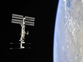 This NASA photo taken on Nov. 4, 2018, shows the International Space Station photographed by Expedition 56 crew members from a Soyuz spacecraft after undocking.