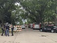 Barricades block off a portion of Elm Street in Laurel, Neb., Thursday, Aug. 4, 2022.