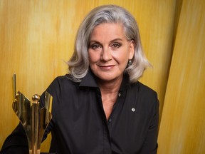 Lisa LaFlamme poses with her Canadian Screen Award for Best News Anchor, National in Toronto Wednesday, Aug. 17, 2022.