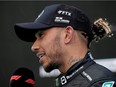 Formula One F1 - Hungarian Grand Prix - Hungaroring, Budapest, Hungary - July 31, 2022 Mercedes' Lewis Hamilton being interviewed after the race.