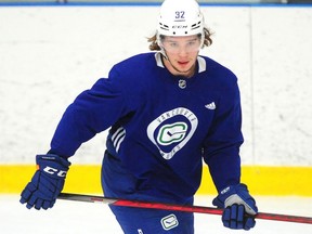 Canucks sophomore winger Vasily Podkolzin during Monday’s informal players skate at the Scotia Barn in Burnaby. The 21-year-old Russian feels more at home in Vancouver heading into this season, helped in no small part by the presence of fellow Russians Ilya Mikheyev and Andrey Kuzmenko.