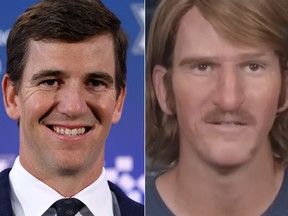 Eli Manning (left) and "Chad Powers" (right).