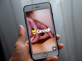 The Grindr app is seen on a mobile phone in this photo illustration taken in Shanghai, China March 28, 2019.