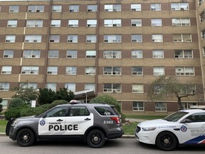 Police were called to an apartment building on Bergamot Ave. near Islington Ave. at about 1:43 a.m. for a reported stabbing.