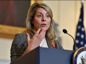 Foreign Affairs Minister Melanie Joly speaks during a joint press conference with U.S. Secretary of State Antony Blinken, in the Benjamin Franklin Room at the State Department in Washington, D.C., Friday, Sept. 30, 2022.