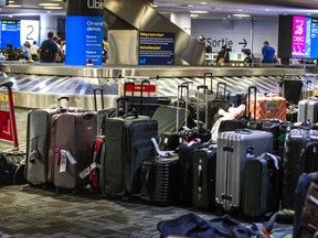 Unclaimed luggage at Terminal 3 Canada Arrivals at Toronto Pearson International Airport on Tuesday, July 5, 2022.