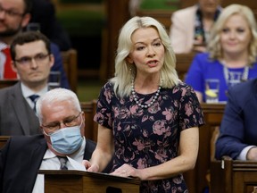 Conservative party interim leader Candice Bergen speaks during Question Period in the House of Commons on Parliament Hill in Ottawa, April 27, 2022.