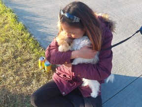 During a fatal stabbing attack in northeast Edmonton, 38-year-old Brian Berland and his sister were walking their family dog, Meatball, a cross between a Pomeranian and a Shih Tzu. Meatball went missing during the attack and the family has since been searching for the missing pet. Meatball was eventually found Friday and reunited with the family. (Supplied photo/Allen Frost)