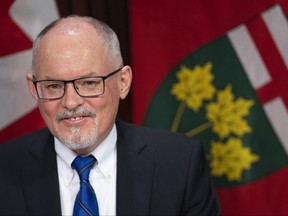 Dr. Kieran Moore, Ontario's chief medical officer of health, holds a press conference at Queen's Park in Toronto on March 9, 2022.