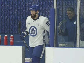 Toronto Maple Leafs defenceman Jordie Benn (16) hit the ice for the first practice of the year in Toronto on Thursday September 22, 2022.