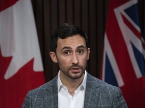 Stephen Lecce, Minister of Education for Ontario makes an announcement in Toronto on Wednesday, January 12, 2022.