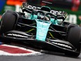 Lance Stroll of Montreal driving the (18) Aston Martin AMR22 Mercedes on track during practice ahead of the F1 Grand Prix of Mexico at Autodromo Hermanos Rodriguez on Saturday, Oct. 28, 2022, in Mexico City.