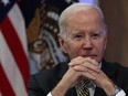 U.S. President Joe Biden listens during an event on the Bipartisan Infrastructure Law at the South Court Auditorium at Eisenhower Executive Office Building October 19, 2022 in Washington, DC.