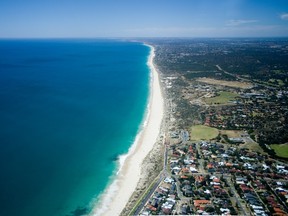 Beautiful aerial view of Perth's beach coastline, Western Australia.