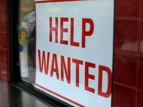 FILE PHOTO: Help Wanted sign at taco stand in California