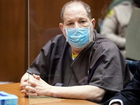 Harvey Weinstein, who was extradited from New York to Los Angeles to face sex-related charges, listens in court during a pre-trial hearing in Los Angeles, July 29, 2021.