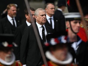 Prince Andrew participates in the state funeral of Queen Elizabeth II last month.