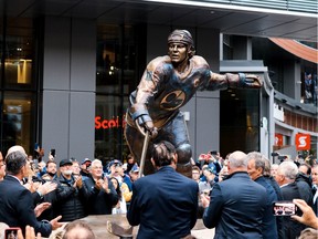 A statue of Winnipeg Jets great Dale Hawerchuk was unveiled at a ceremony on Saturday, Oct. 1, 2022 in Winnipeg. Handout