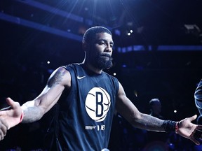 Kyrie Irving #11 of the Brooklyn Nets is introduced before the start of a game against the Indiana Pacers at Barclays Center on Oct. 31.