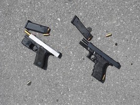 The two non-TPS-issued firearms found in the wounding of a suspect in Oshawa July 20, 2022.