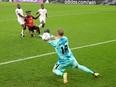 Belgium's Michy Batshuayi scores their first goal during the FIFA World Cup Qatar 2022 Group F match between Belgium and Canada.