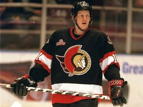 A file photo shows Daniel Alfredsson as a Senators rookie forward during a game against the Rangers in New York on Dec. 26, 1995.
