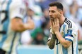 Argentina's forward #10 Lionel Messi reacts during the Qatar 2022 World Cup Group C football match between Argentina and Saudi Arabia at the Lusail Stadium in Lusail, north of Doha on November 22, 2022.