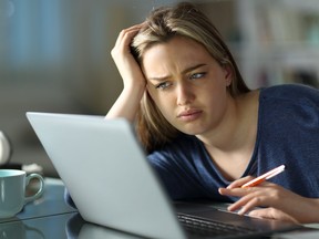 Frustrated student e-learning at home