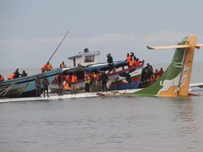 Rescuers search for survivors after a Precision Air flight that was carrying 43 people plunged into Lake Victoria as it attempted to land in the lakeside town of Bukoba, Tanzania, Sunday, Nov. 6, 2022.