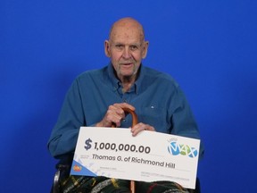 Thomas Gibson, 93, of Richmond Hill, won $1 million won in the Sept. 27, 2022 LOTTO MAX draw.