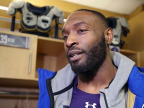 Defensive end Willie Jefferson meets with media as the Winnipeg Blue Bombers cleared out their lockers on Tuesday, Nov. 22, 2022.