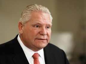 Ontario Premier Doug Ford attends a news conference at the Michener Institute of Education in Toronto, Thursday, Dec. 1, 2022.