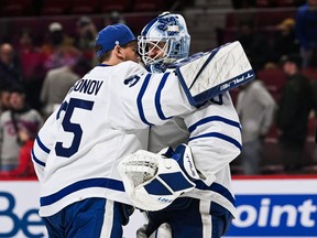 The Maple Leafs find themselves in unfamiliar territory regarding their goalkeeping with both Matt Murray (right) and Ilya Samsonov healthy and performing well.