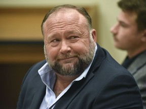 Infowars founder Alex Jones appears in court to testify during the Sandy Hook defamation damages trial at Connecticut Superior Court in Waterbury, Conn., Sept. 22, 2022.