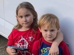 Blu Rolland, right, and his sister with his arm around her brother.