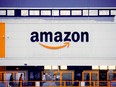 The logo of Amazon is seen at the company's logistics centre in Bretigny-sur-Orge, near Paris, France, Dec. 7, 2021.
