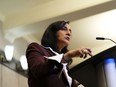 Anita Anand, Minister of National Defence, holds a media availability on Parliament Hill in Ottawa on December 13, 2022. Anand says the federal government will provide 200 armoured vehicles to the Ukrainian military. Anand announced the contribution during a visit to Kyiv today, where the minister also met her Ukrainian counterpart.