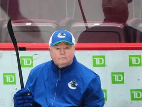 Canucks head coach Bruce Boudreau during a team practice at Rogers Arena on Jan. 17, 2023.